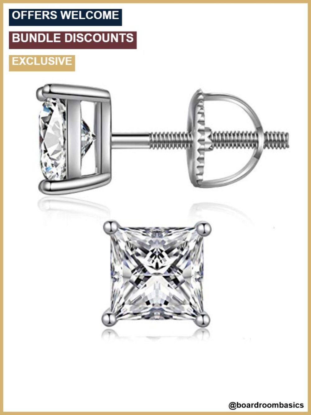 925 Sterling Silver Cubic Zirconia Screw Back Stud Earrings